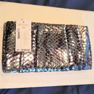 Michael Kors Daria silver snakeskin clutch bag purse leather